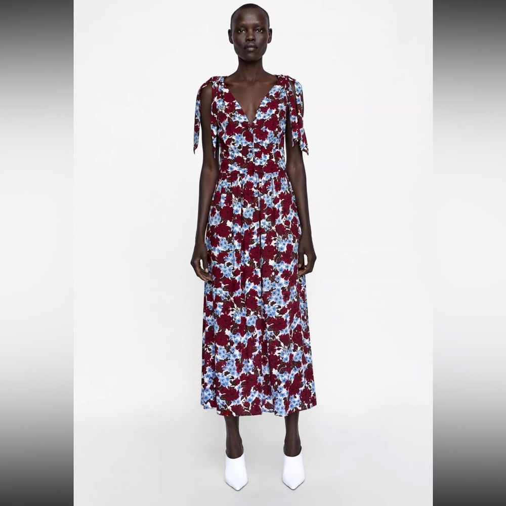 🌻Zara Floral Button Front Tie Strap Sleeveless Maxi Dress